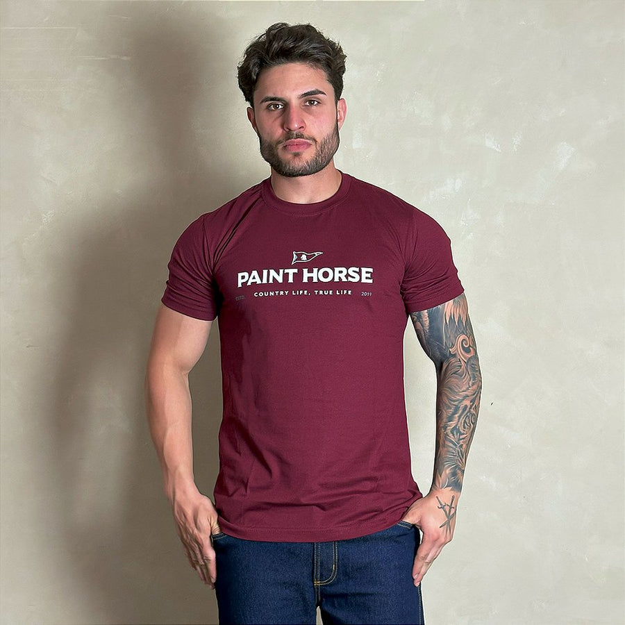 Camiseta Masculina Country Vinho Algodão Agro Paint Horse