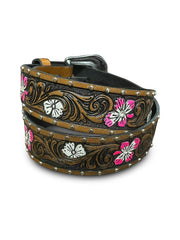Cinto Country Infantil Feminino Couro Cowboy Rodeio Floral