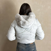 Jaqueta Feminina Puffer Estilosa Manga Removível Top Branco