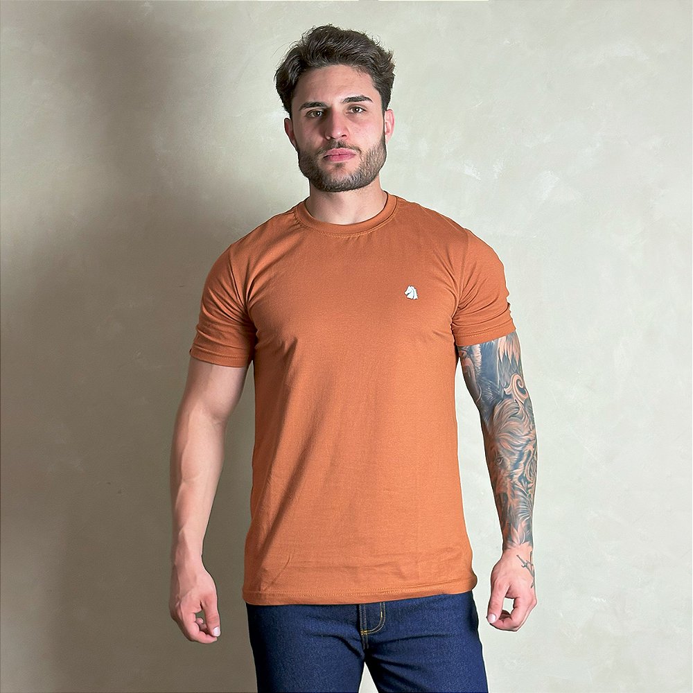 Camiseta Masculina Country Marrom Manga Curta Paint Horse