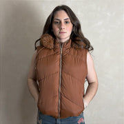 Jaqueta Feminina Puffer Estilosa Manga Removível Top Marrom