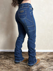 Calça Feminina Jeans Carpinteira Cós Alto Elastano Os Boiadeiros