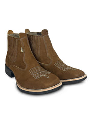 Botina Masculina Cano Curto Texana Couro Bico Quadrado Top
