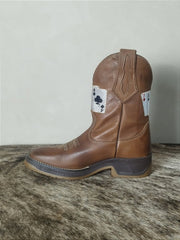 Bota Texana Masculina Couro Cano Alto Solado Jump Baralho