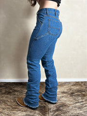 Calça Feminina Jeans Carpinteira Cós Alto Elastano Os Boiadeiros