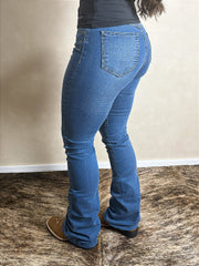 Calça Jeans Flare Feminina Country Bordada Rodeio Cós Alto