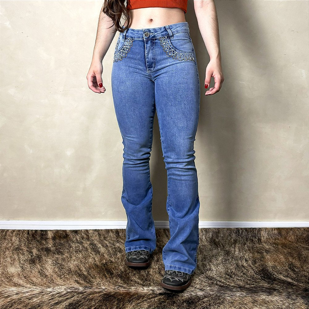 Calça Jeans Feminina Flare West Country Texana Farm Clara