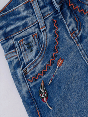 Calça Jeans Menina Infantil Bordada Flare Rodeio Texas Farm