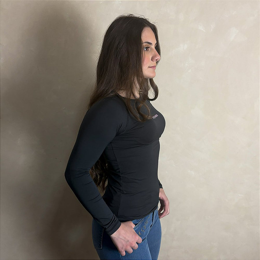 Camisa Feminina UV Country Manga Comprida Cowgirl Agro Preta