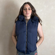 Jaqueta Feminina Puffer Estilosa Manga Capuz Removível Azul
