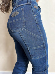 Calça Feminina Jeans Carpinteira Cós Alto Elastano Os Boiadeiros