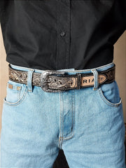 Cinto Country Masculino Ariat Preto Bordado Couro Legítimo