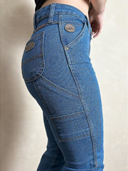 Calça Feminina Jeans Carpinteira Cós Alto Elastano Os Boiadeiros