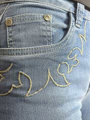 Calça Jeans Flare Feminina Country Bordada Rodeio Cós Alto