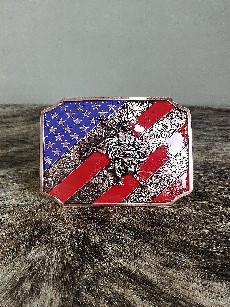 Fivela Bull Rider Bronze Bandeira EUA Master Country Western