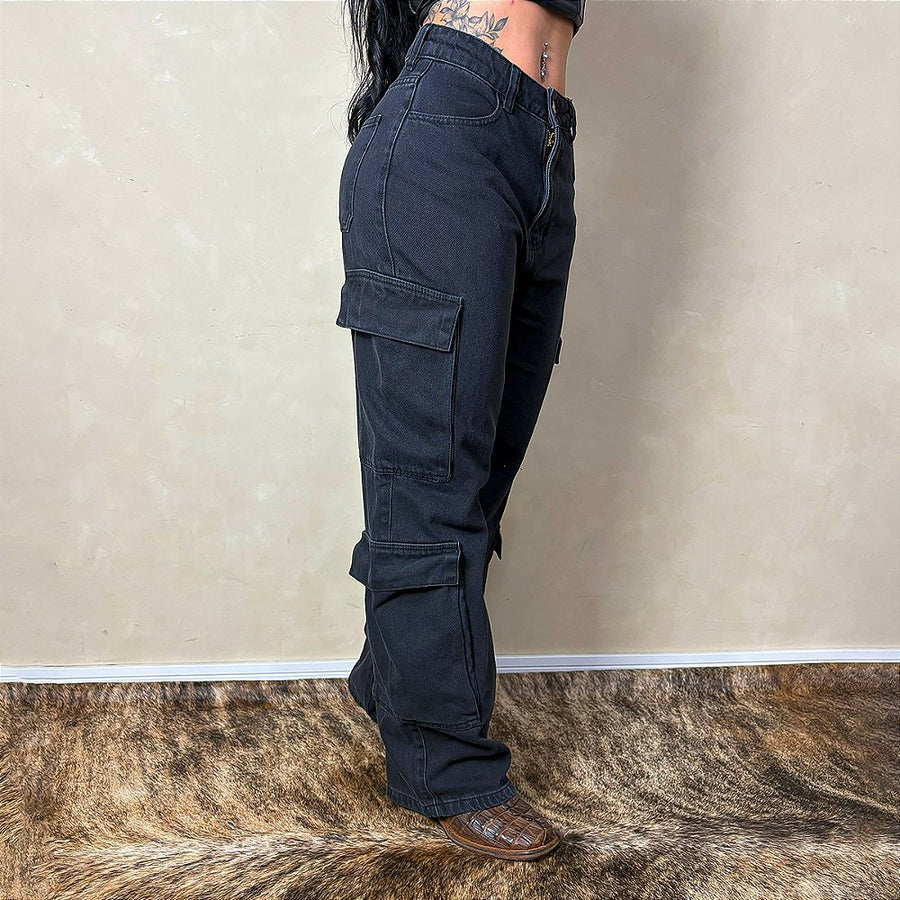 Calça Jeans Feminina Cargo Levanta Bumbum Cintura Alta Top