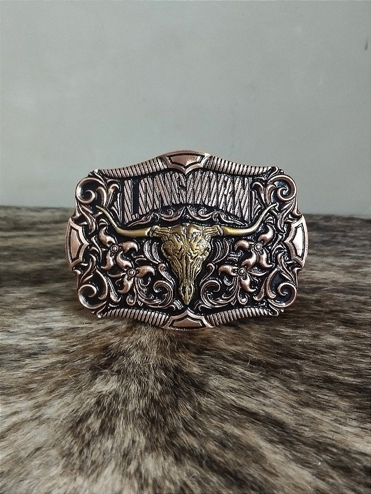 Fivela Long Horn Bronze Master Cowboy Country Estilo Western