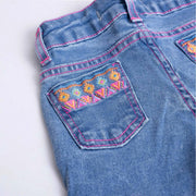 Calça Texas Farm Infantil Bordada Flare Barra Larga Clara