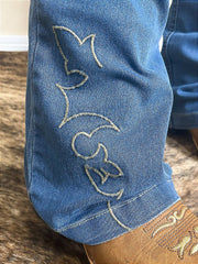 Calça Jeans Flare Feminina Country Bordada Rodeio Cós Alto