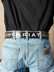 Cinto Country Masculino Ariat Preto Bordado Couro Legítimo