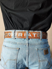 Cinto Ariat Marrom Country Bordado 100% Couro Legítimo Agro