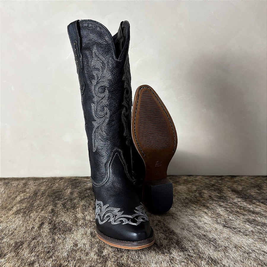 Bota Country Montaria Feminina Couro Cano Longo Zíper Texana