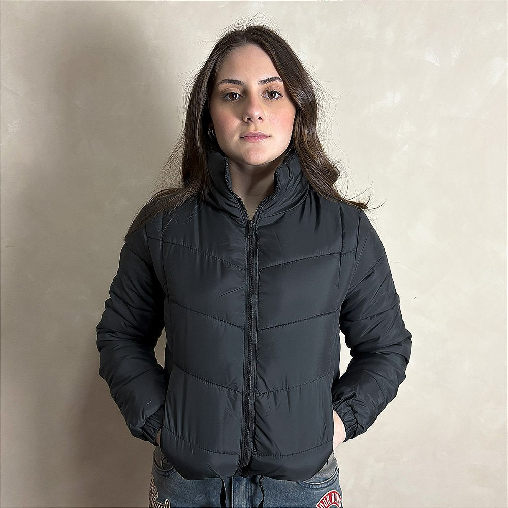 Jaqueta Feminina Puffer Blusa Frio Inverno Bobojaco Preto