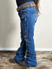 Calça Jeans Infantil Texas Farm Menina Bordada Flare Pena