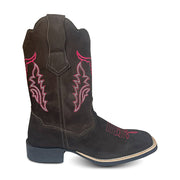 Bota Feminina Texana Bico Quadrado Solado Borracha Rodeio