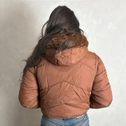 Jaqueta Feminina Puffer Estilosa Manga Removível Top Marrom
