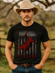 Camiseta Country Preta Texanos Cowboy Manga Curta Comitiva
