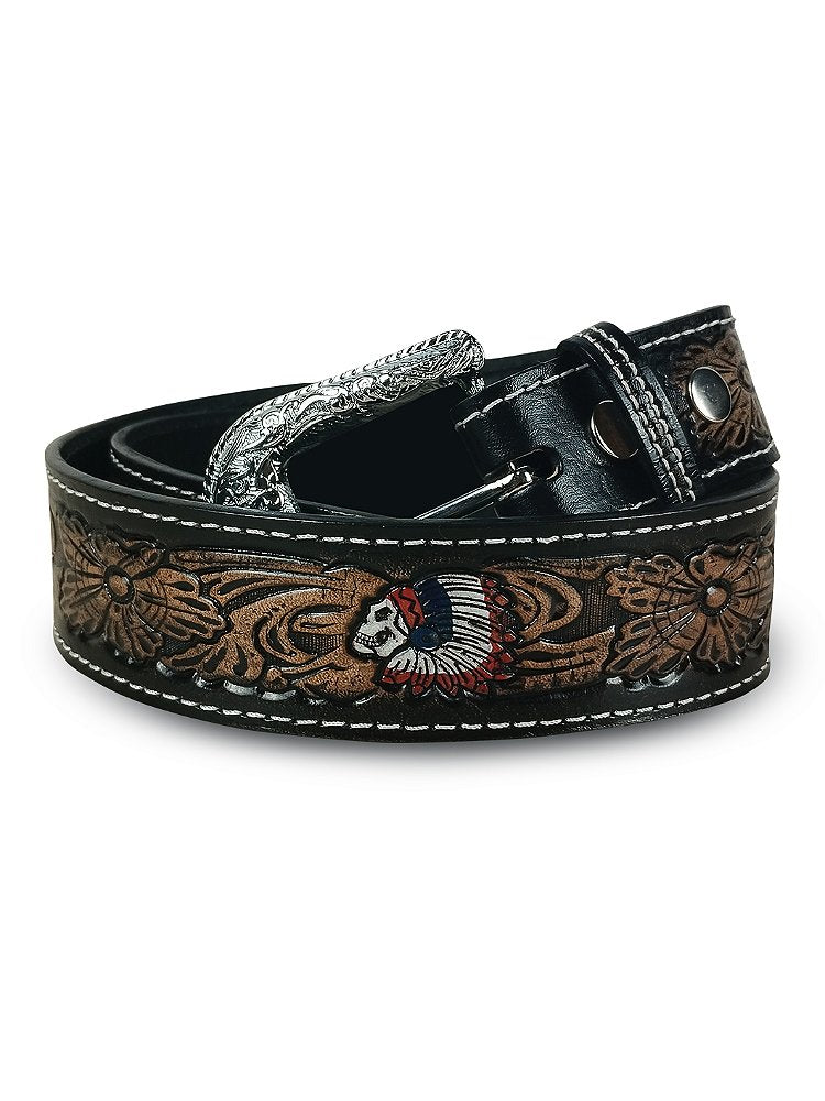 Cinto Country Americado Texano Western Preto Marrom Caveira