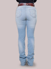 Calça Jeans Feminina Texas Farm Barra Larga Azul Claro Agro