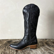 Bota Feminina Couro Legítimo Bordada Bico Fino Rodeio Texana