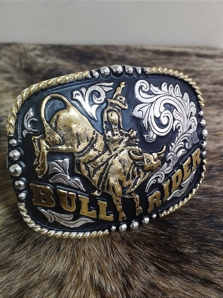 Fivela Cowboy Country Master Western BullRider Preta Dourada