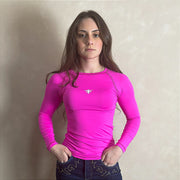 Camisa Proteção UV Feminina Country Texanos Cavalgada Rosa