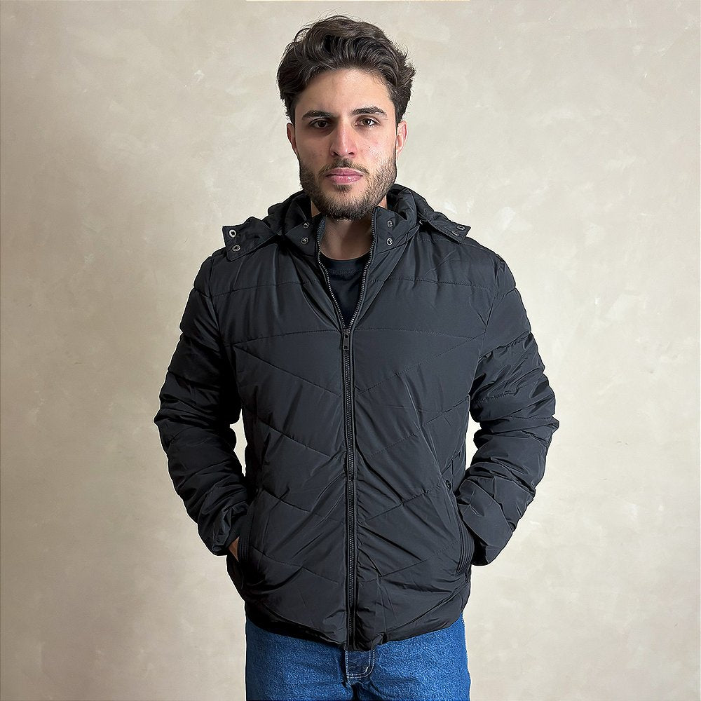 Jaqueta Masculina Puffer Blusa De Frio Com Capuz Preto