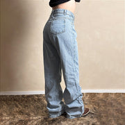 Calça Jeans Feminina Wide Leg Perna Barra Larga Cold Lisa