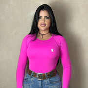 Camisa Country Proteção UV Feminina Manga Comprida Agro Rosa