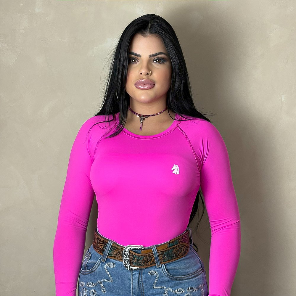 Camisa Country Proteção UV Feminina Manga Comprida Agro Rosa