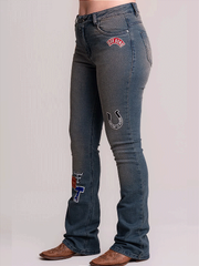 Calça Jeans Feminina Country Flare Bordada Rodeio Texas Farm