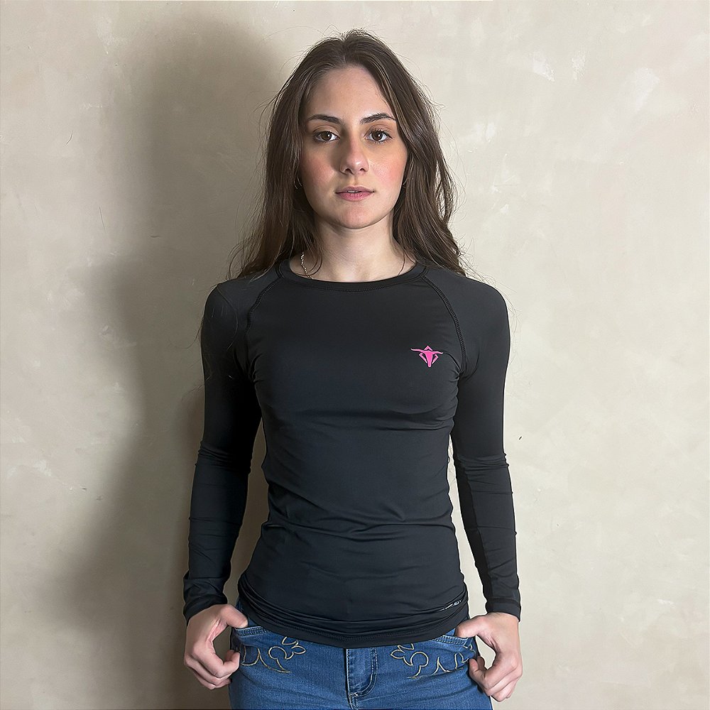 Camisa UV Feminina Manga Longa Country Agro Texanos Preta
