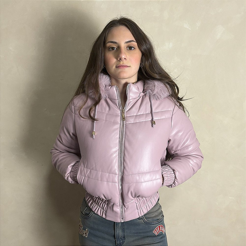 Jaqueta Feminina Cropped Curta Puffer Bobojaco Frio Rosa