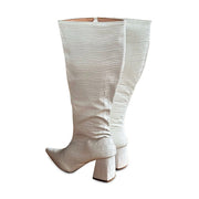 Bota Feminina Cano Longo Branca Montaria Country Bico Fino