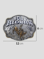 Fivela Country Master Western Bull Rider Prata Oval Rodeio