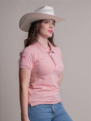 Camiseta Texas Farm Polo Feminina Original Agro Rosa Claro