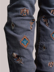 Calça Jeans Feminina Texas Farm Country Bordada Flare Agro