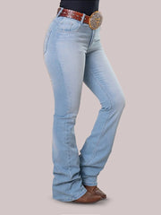 Calça Jeans Feminina Texas Farm Barra Larga Azul Claro Agro