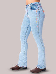 Calça Jeans Feminina Bordada Country Intuition Texas Farm