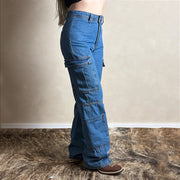 Calça Jeans Feminina Wide Leg Cargo Vibe Bolsos Laterais